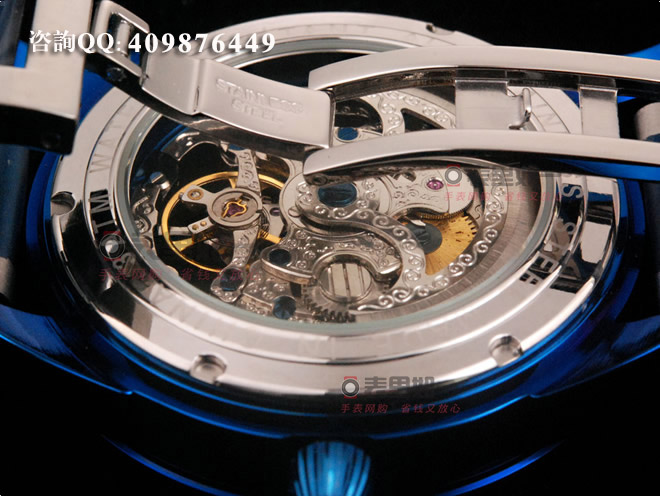 万宝龙Montblanc 镂空自动机械腕表【蓝色表圈】【蓝色表壳】【银白色刻度】【精钢间陶瓷表带】