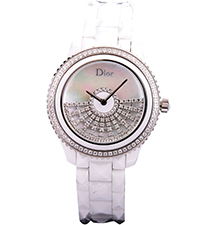 迪奥Dior 女士时尚石英腕表 白色陶瓷 贝母面 转运摆扇 38*13mm