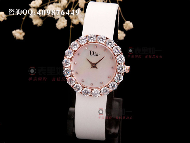 迪奥Dior 时尚镶钻瑞士石英腕表 玫瑰金 32*19mm 